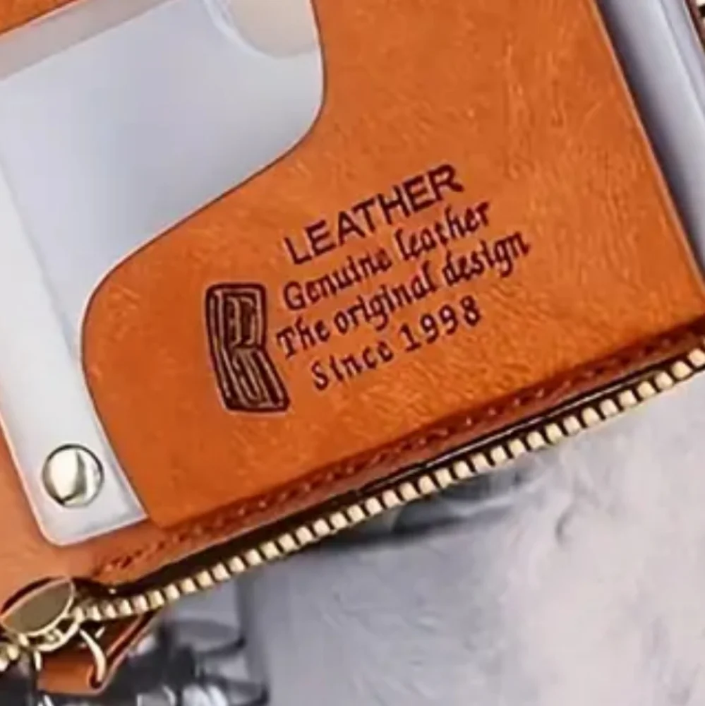BROWN LEATHER $100 BILL EMBOSSED WALLET ZIP AROUND HOLDS MANY ITEMS RFID PROTECT
